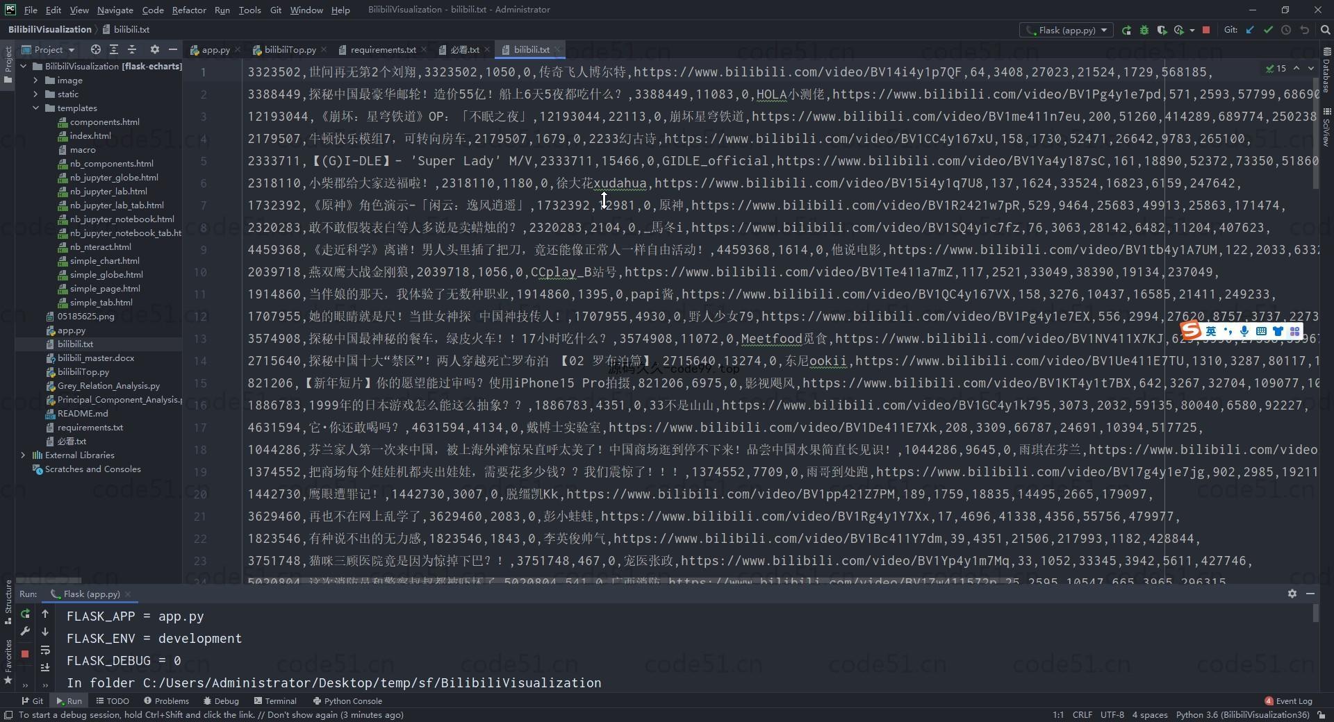 基于Python+Flask+爬虫+机器学习的哔哩哔哩视频可视化分析系统(附文档)