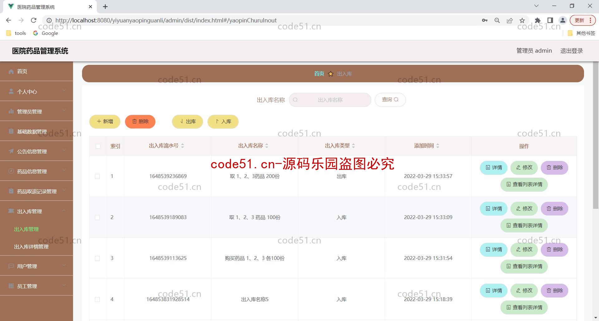 基于SpringBoot+Vue+MySQL前后端分离的医院药品管理系统(附论文)