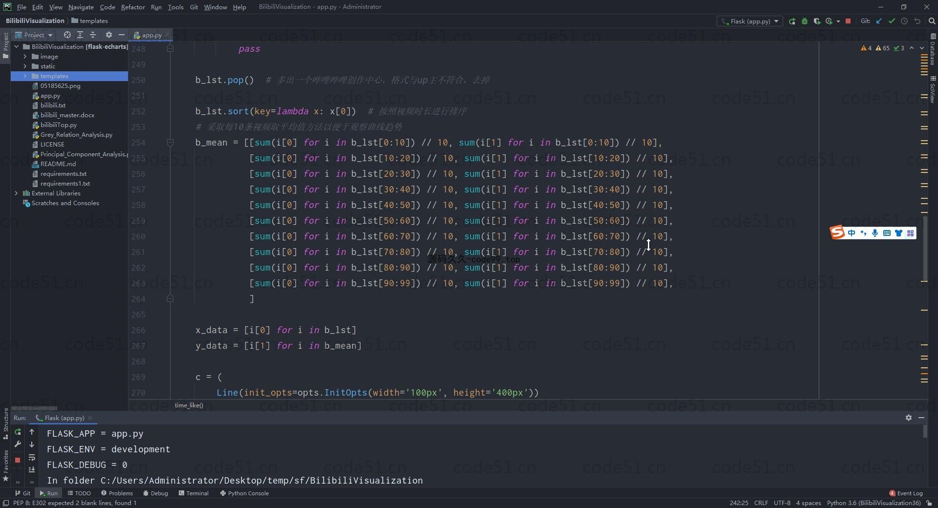 基于Python+Flask+爬虫+机器学习的哔哩哔哩视频可视化分析系统(附文档)