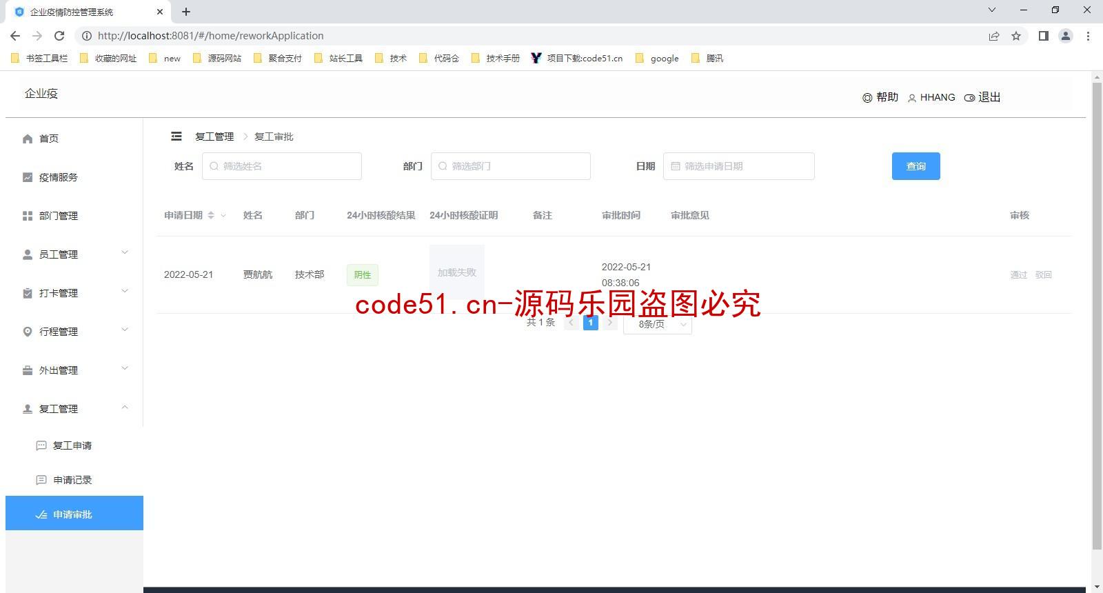 基于SSM+SpringBoot+MySQL+ElementUI+Vue前后端分离的企业疫情防控管理系统