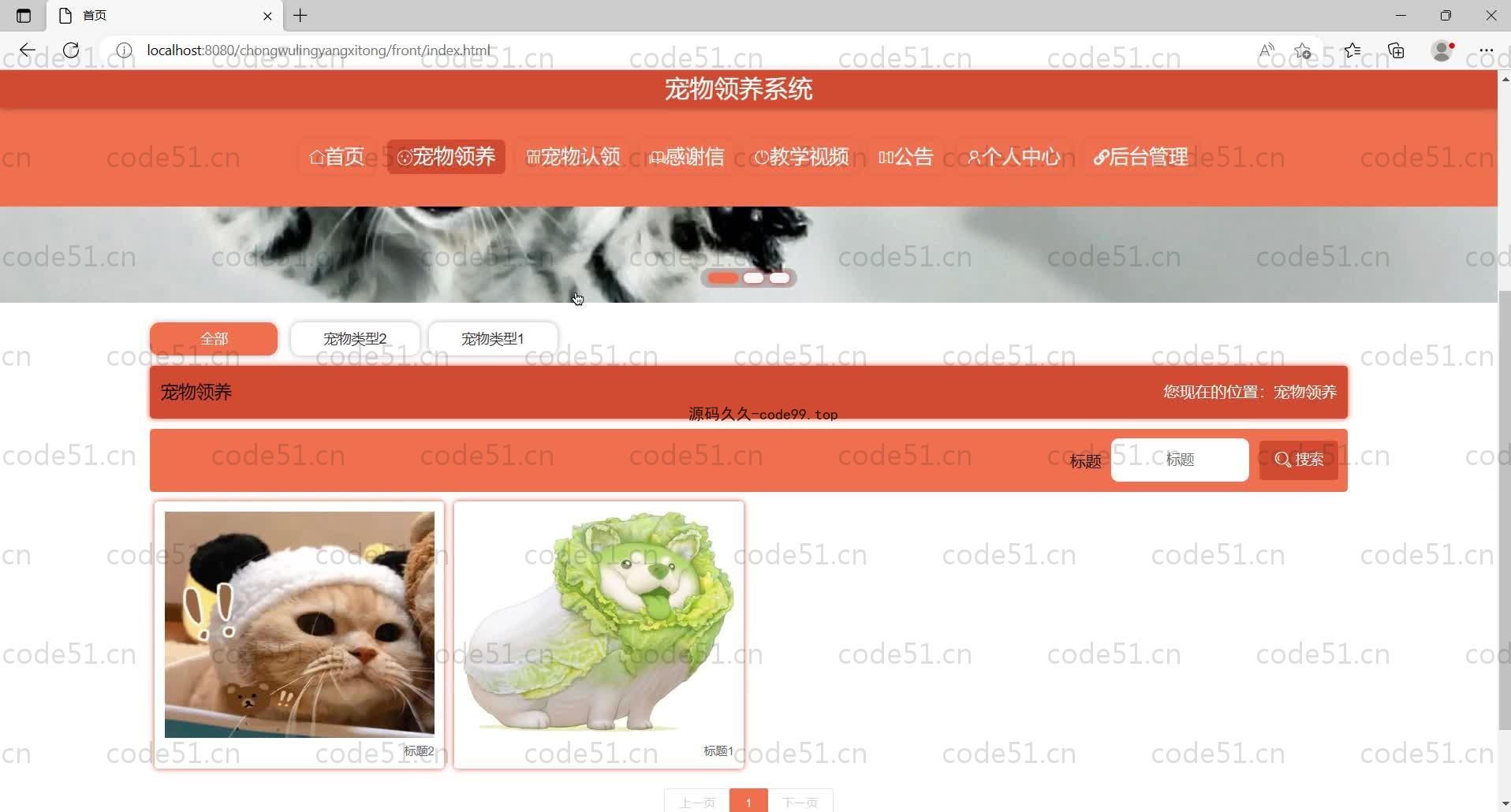 基于SpringBoot+MySQL+Vue的宠物领养系统(附论文)