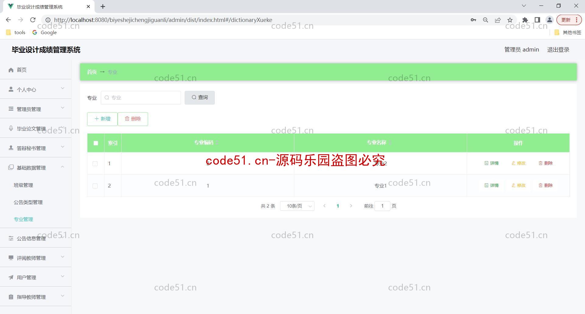 基于SpringBoot+MySQL+Vue前后端分离的毕业设计成绩管理系统的设计与实现(附论文)