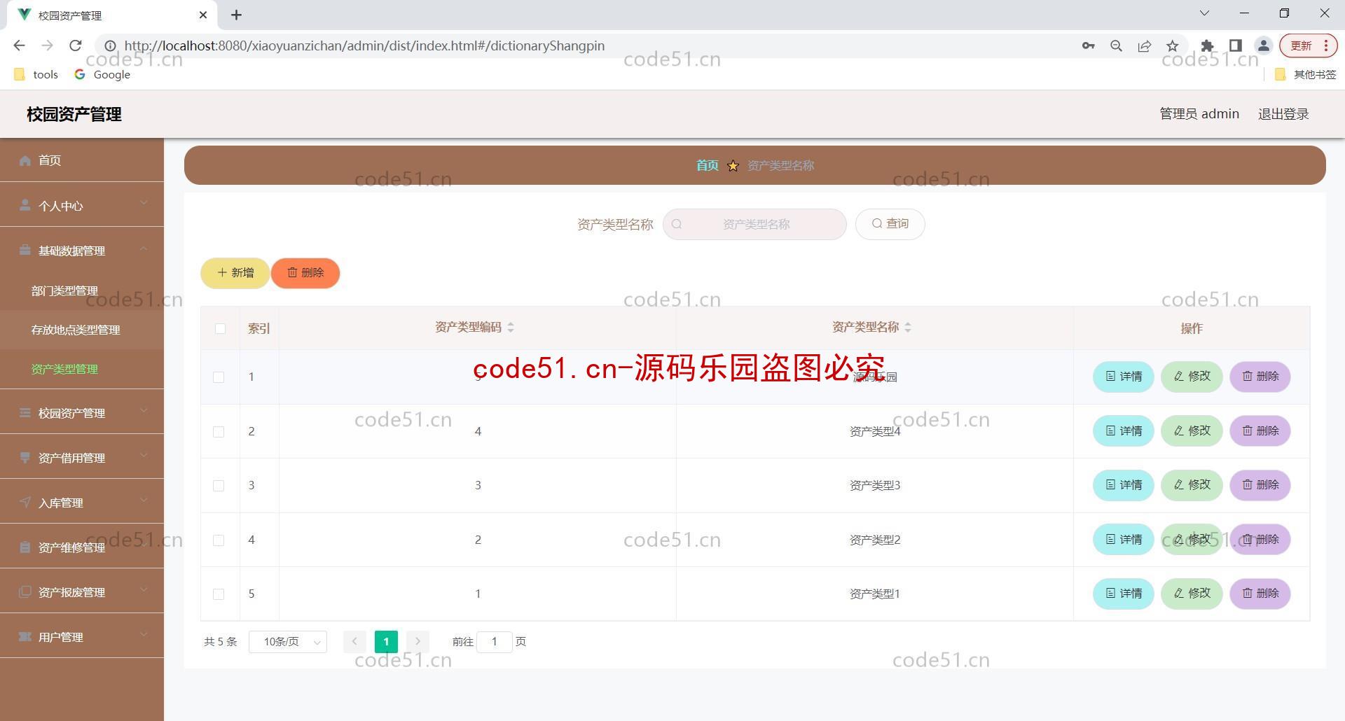 基于SpringBoot+MySQL+Vue前后端分离的校园资产管理系统(附论文)