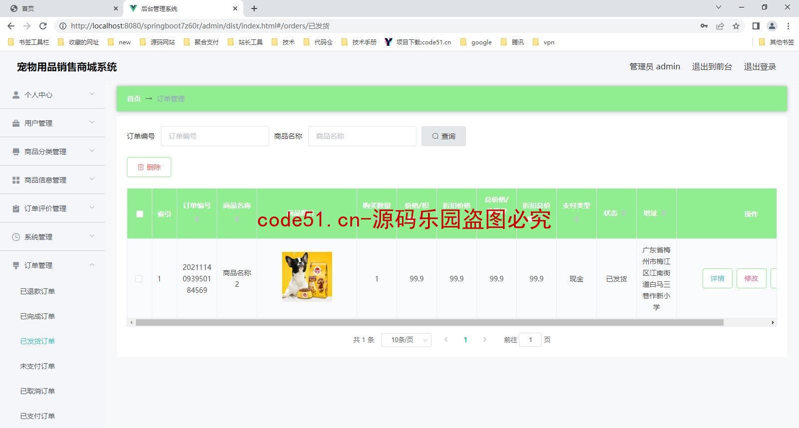 基于SSM+SpringBoot+MySQL+ElementUI+Vue前后端分离的宠物用品商城系统