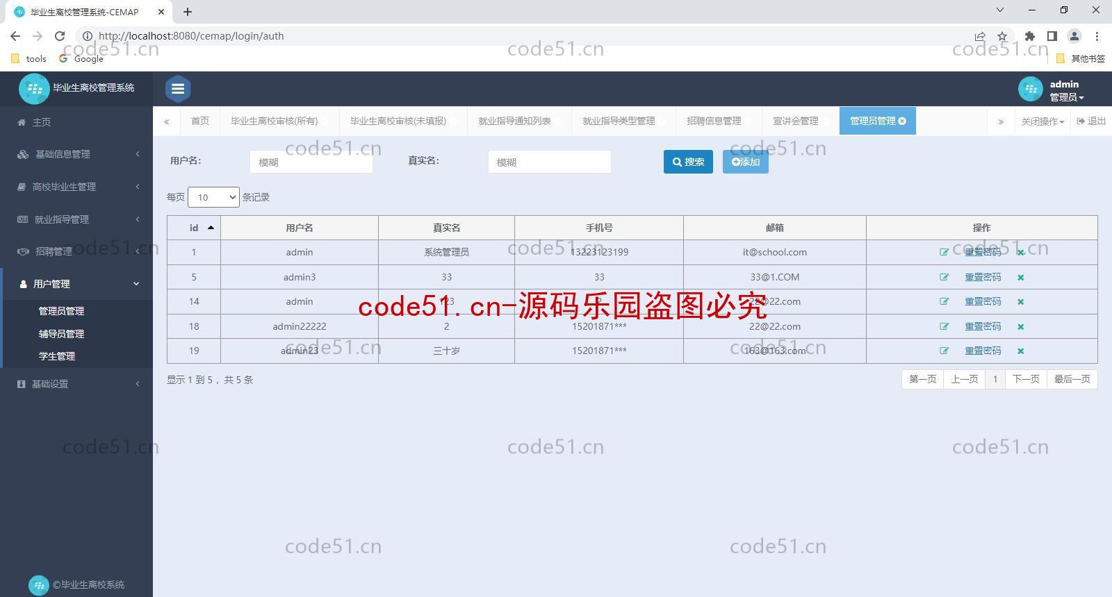 基于SSM+MySQL+Bootstrap的毕业生离校系统