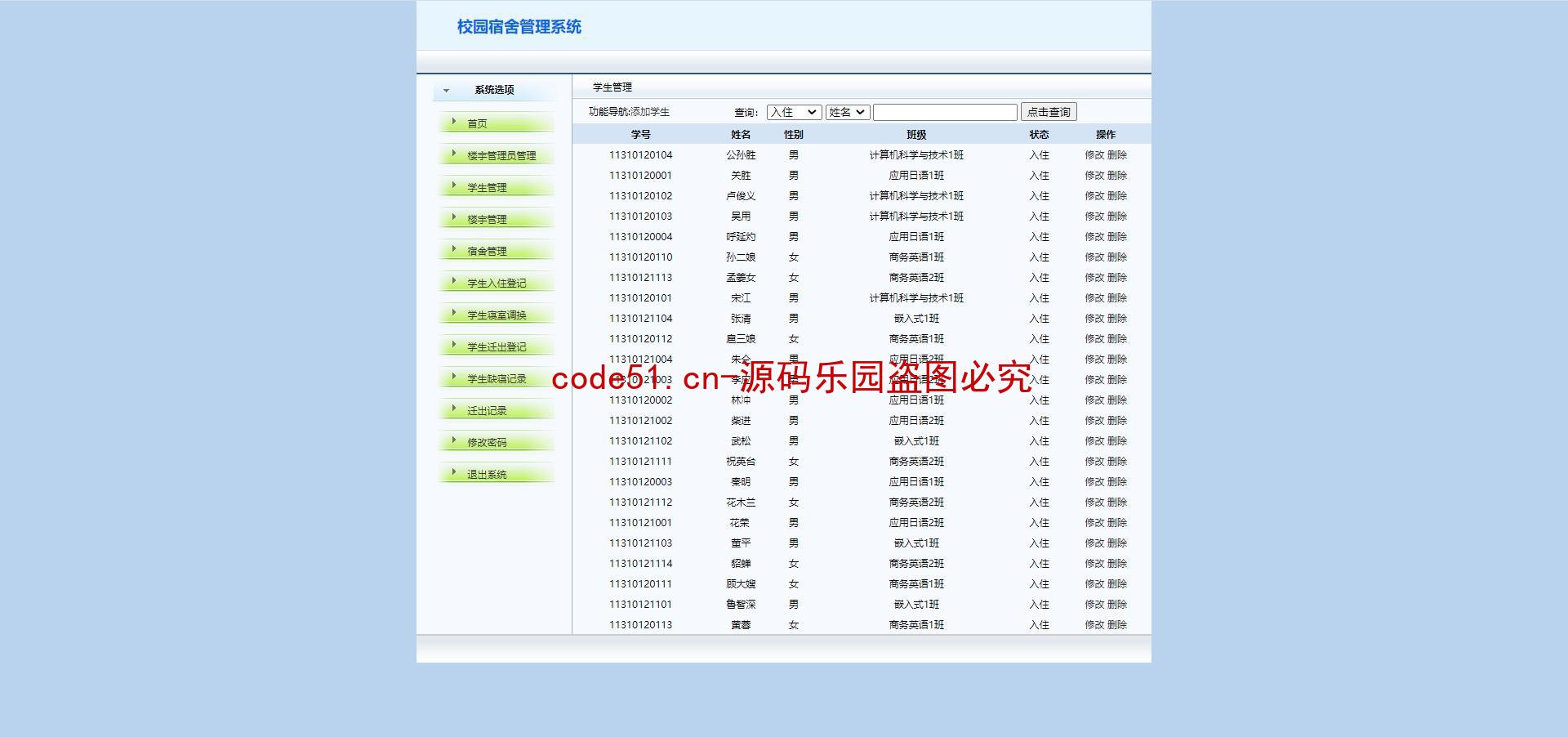 基于SSH+MySQL+Bootstrap的高校学生宿舍管理系统