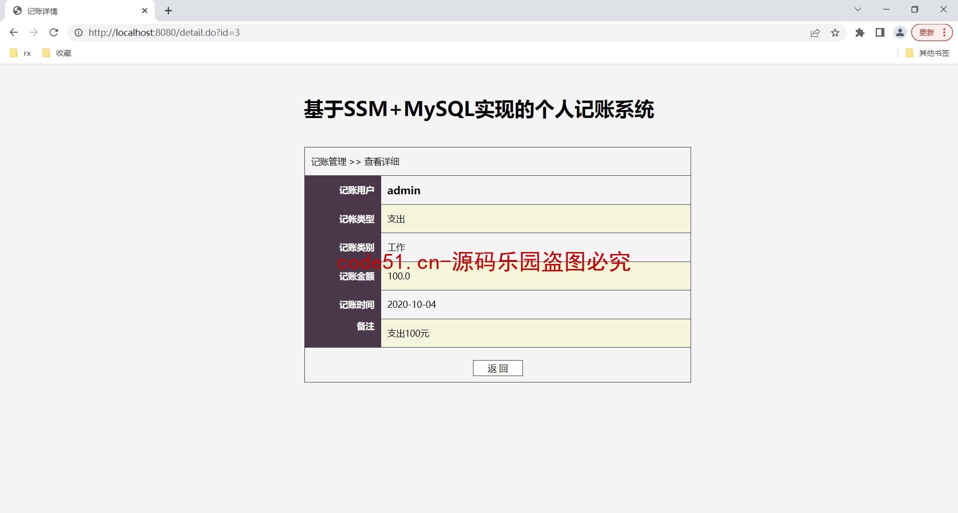 基于SSM+MySql实现的简单的个人记账系统