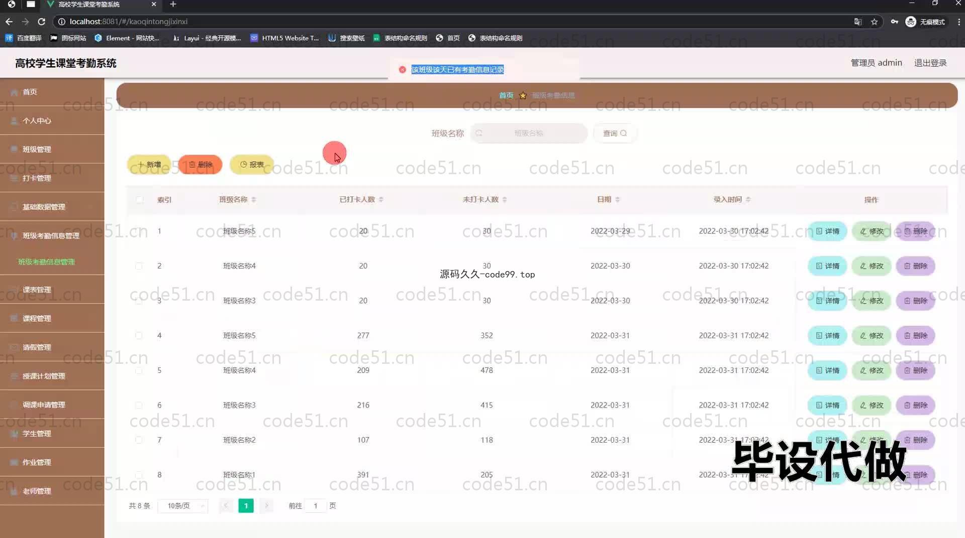 基于SpringBoot+MySQL+Vue.js的高校学生课堂考勤系统(附论文)
