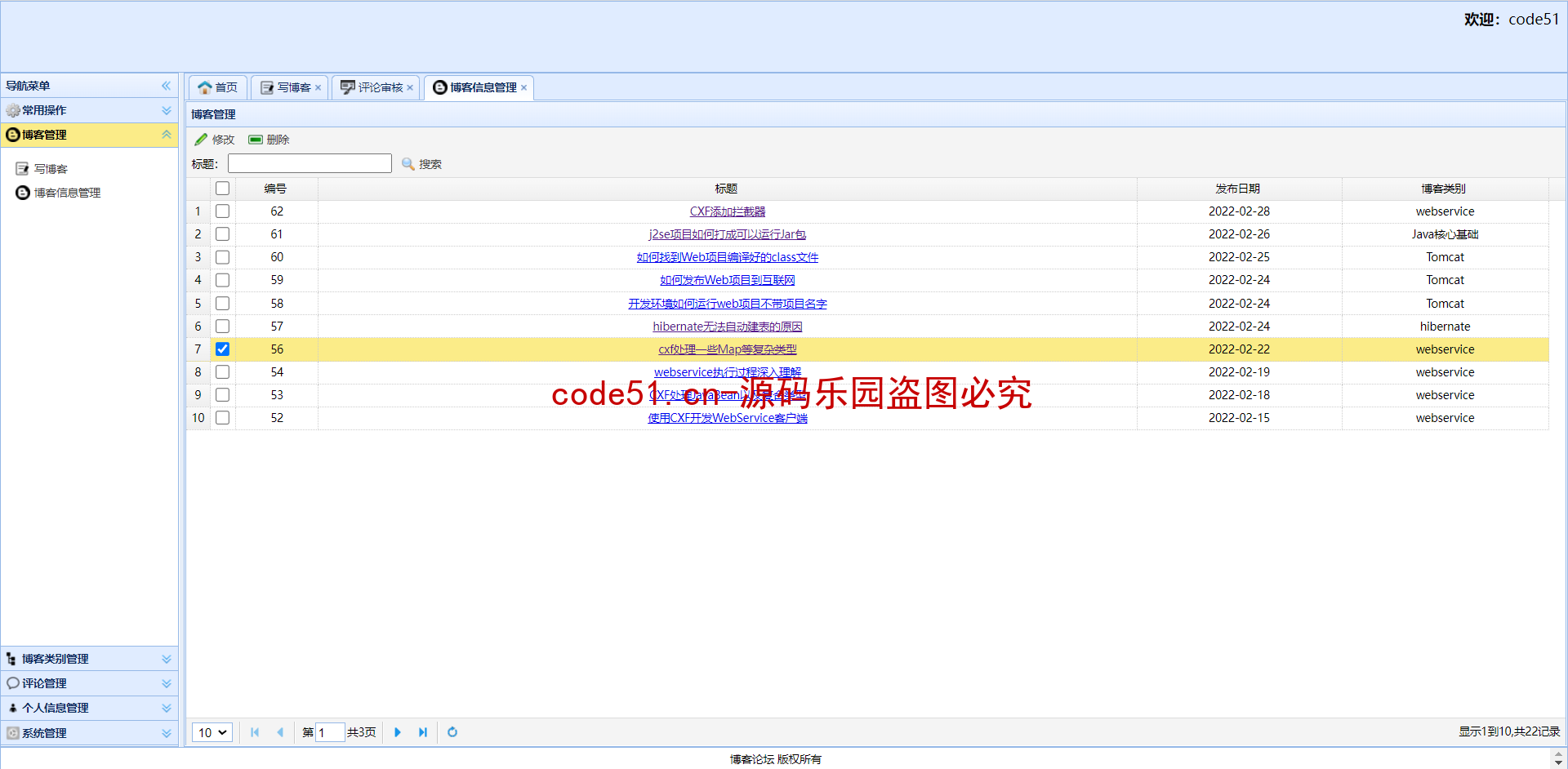 基于SSM+MySQL+EasyUI+的博客论坛管理系统