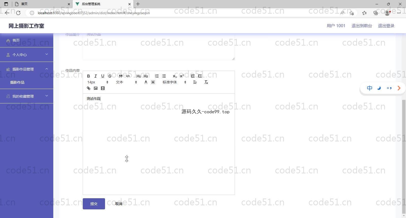 基于SpringBoot+MySQL+Vue的摄影工作室开发与实现(附论文)