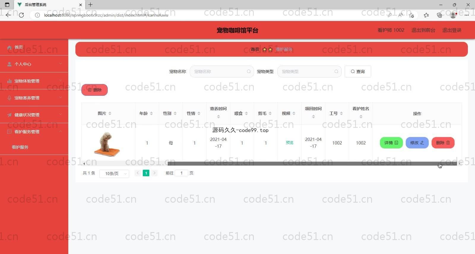 基于SpringBoot+MySQL+Vue的宠物咖啡馆平台(附论文),
