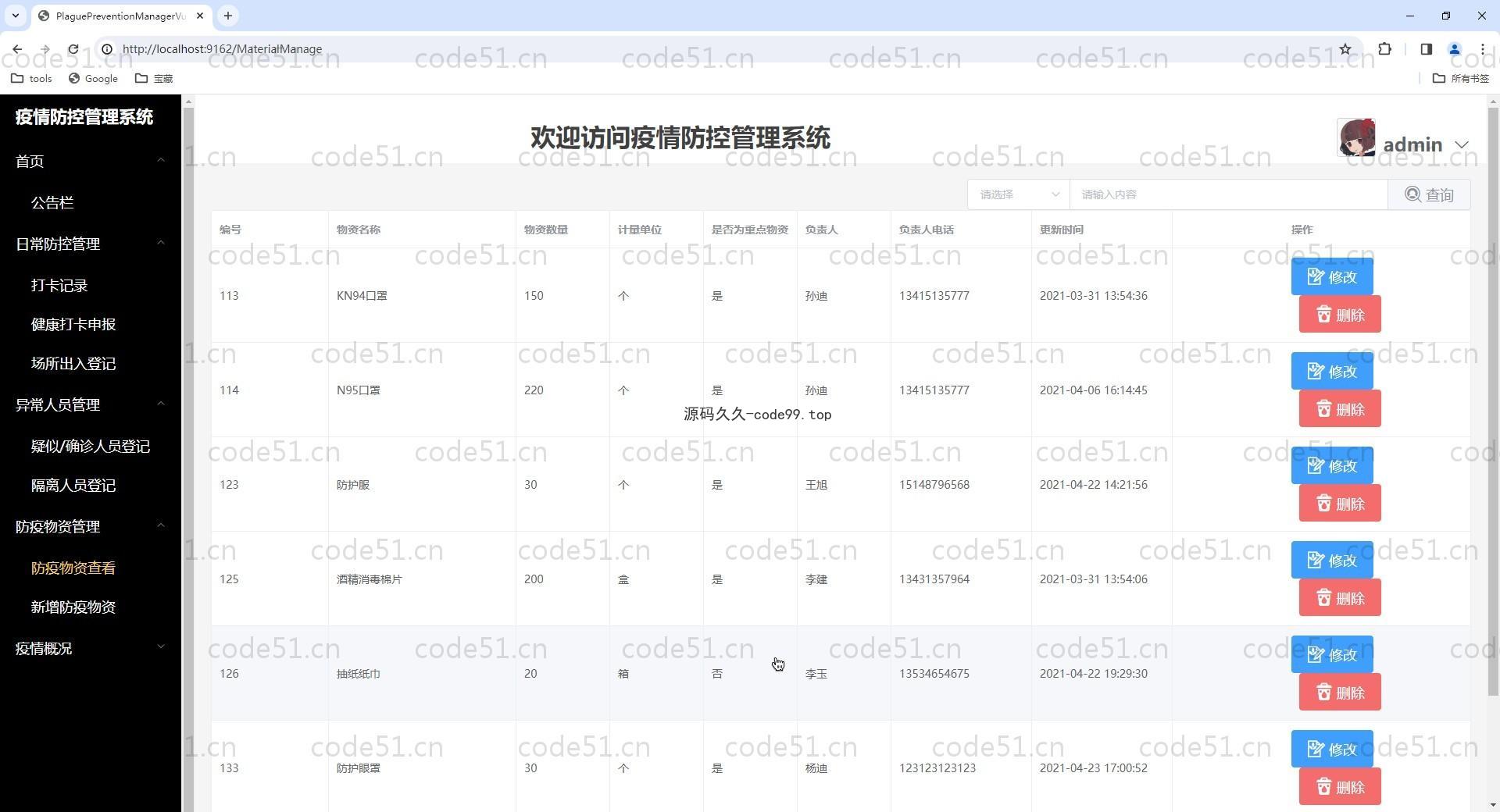 基于Vue+SpringBoot+MySQL+Elementui的疫情防控管理系统