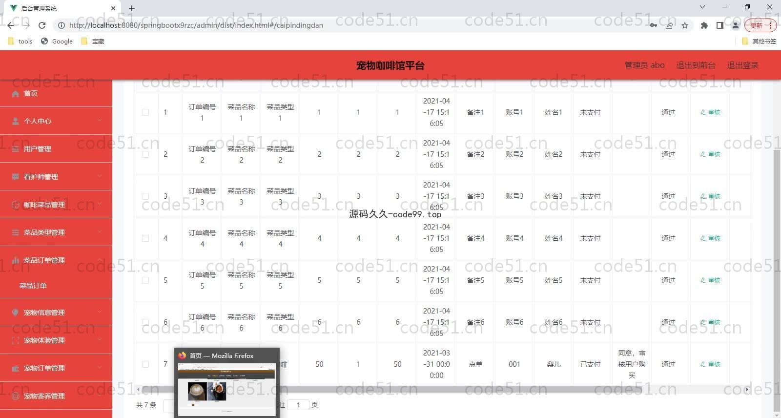 基于SpringBoot+MySQL+Vue的宠物咖啡馆平台(附论文),