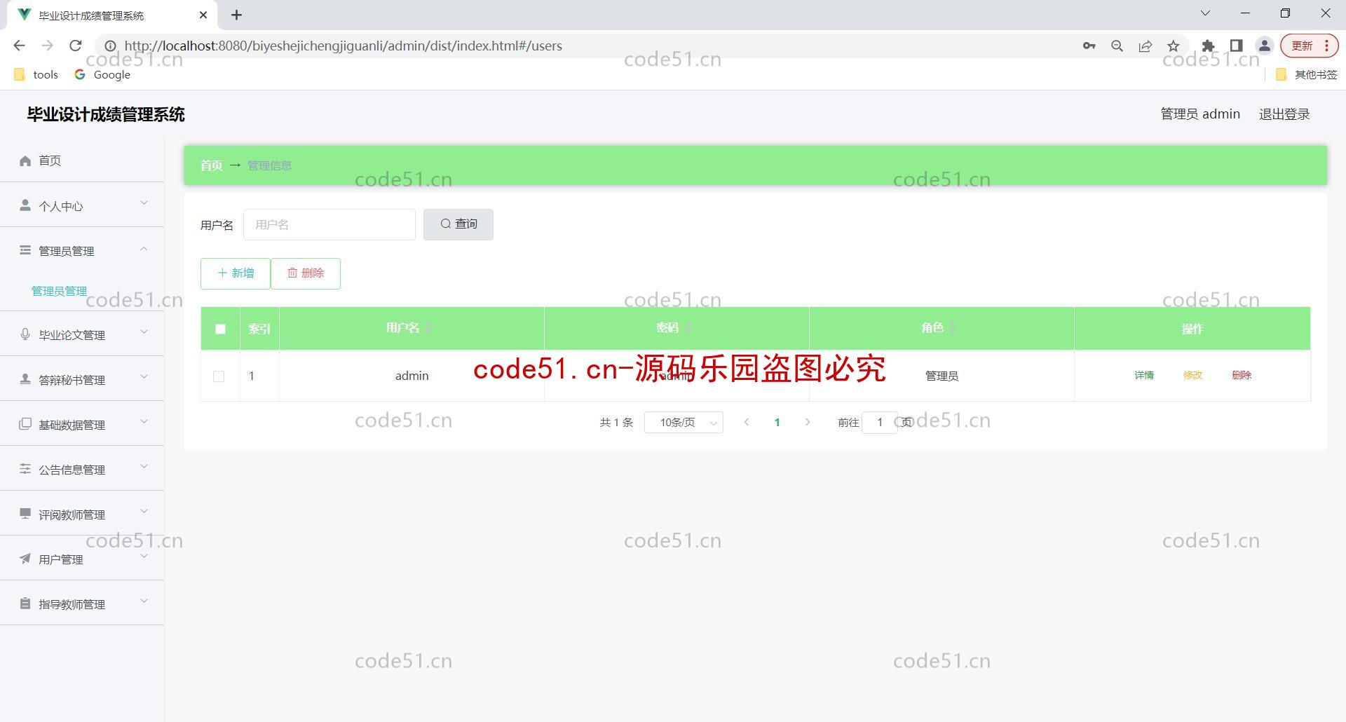 基于SpringBoot+MySQL+Vue前后端分离的毕业设计成绩管理系统的设计与实现(附论文)