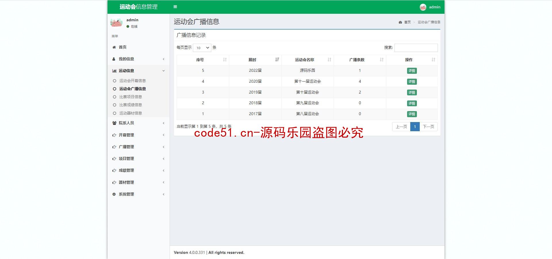 基于SSM+MySQL+Bootstrap的高校运动会信息管理系统