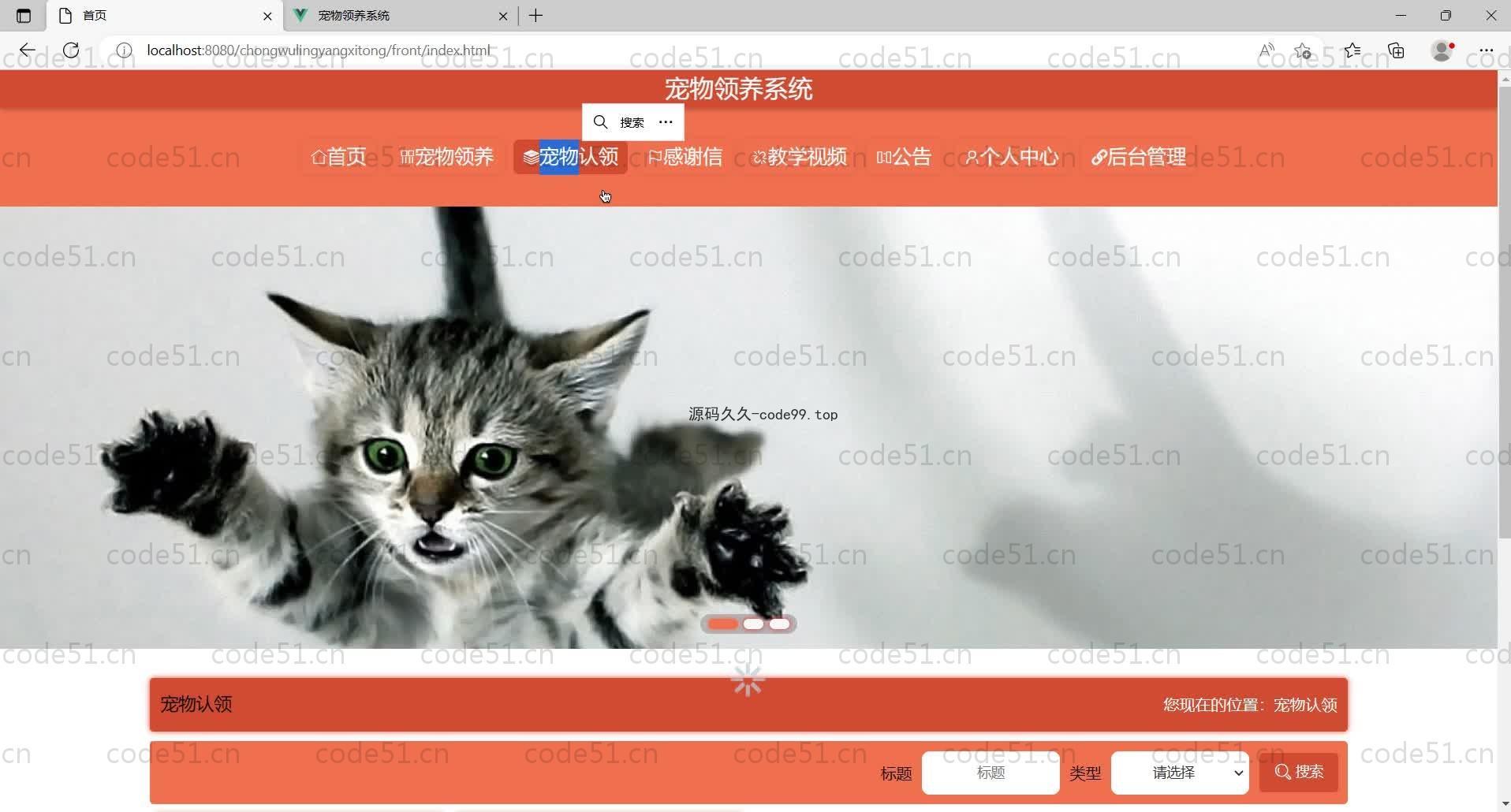 基于SpringBoot+MySQL+Vue的宠物领养系统(附论文)