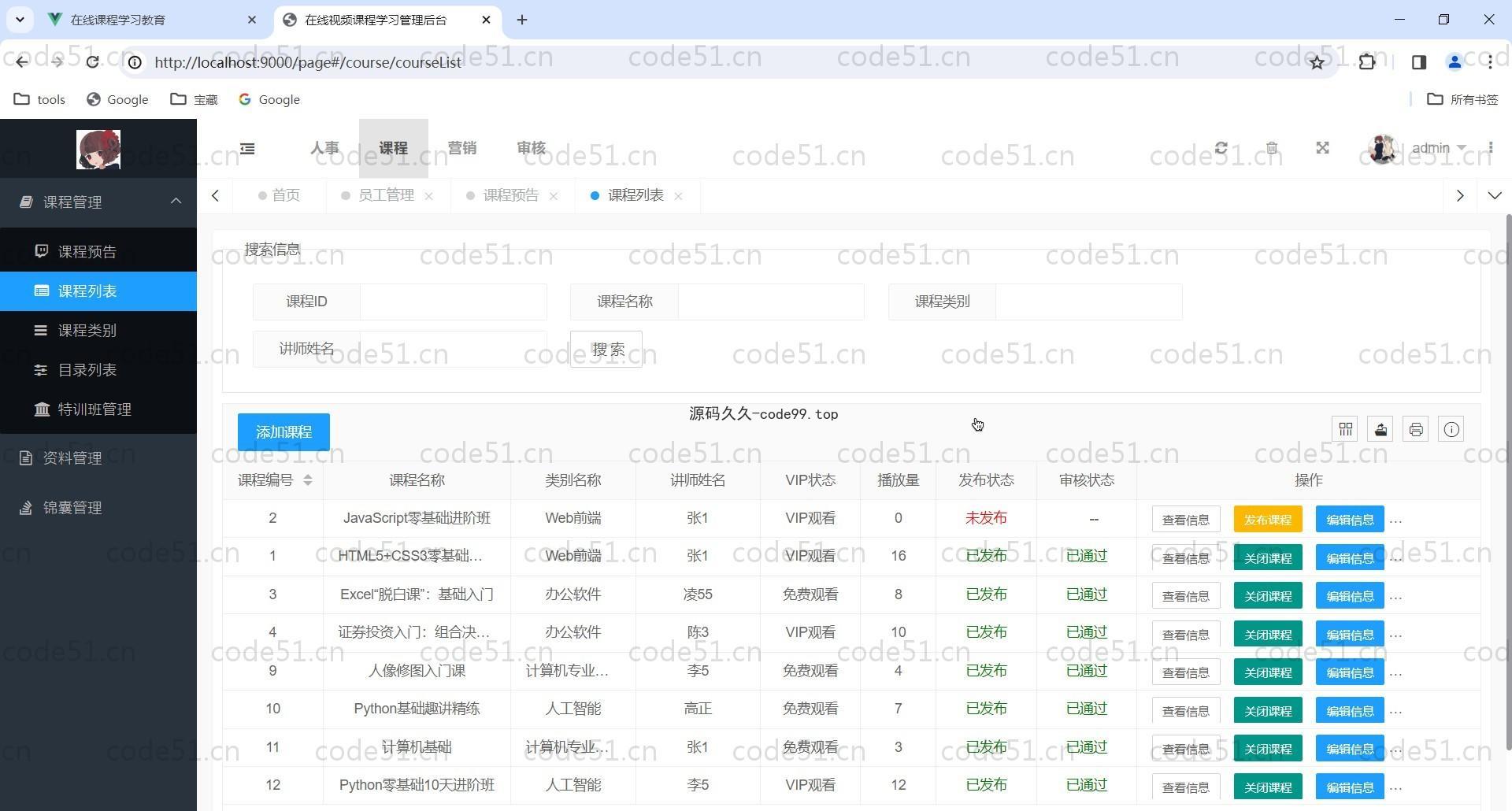 基于Vue.js+SpringBoot+MySQL+ElementUI的在线学习课程教育系统
