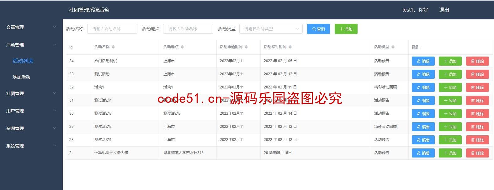 基于SSM+SpringBoot+MySQL+Vue前后端分离的社团系统