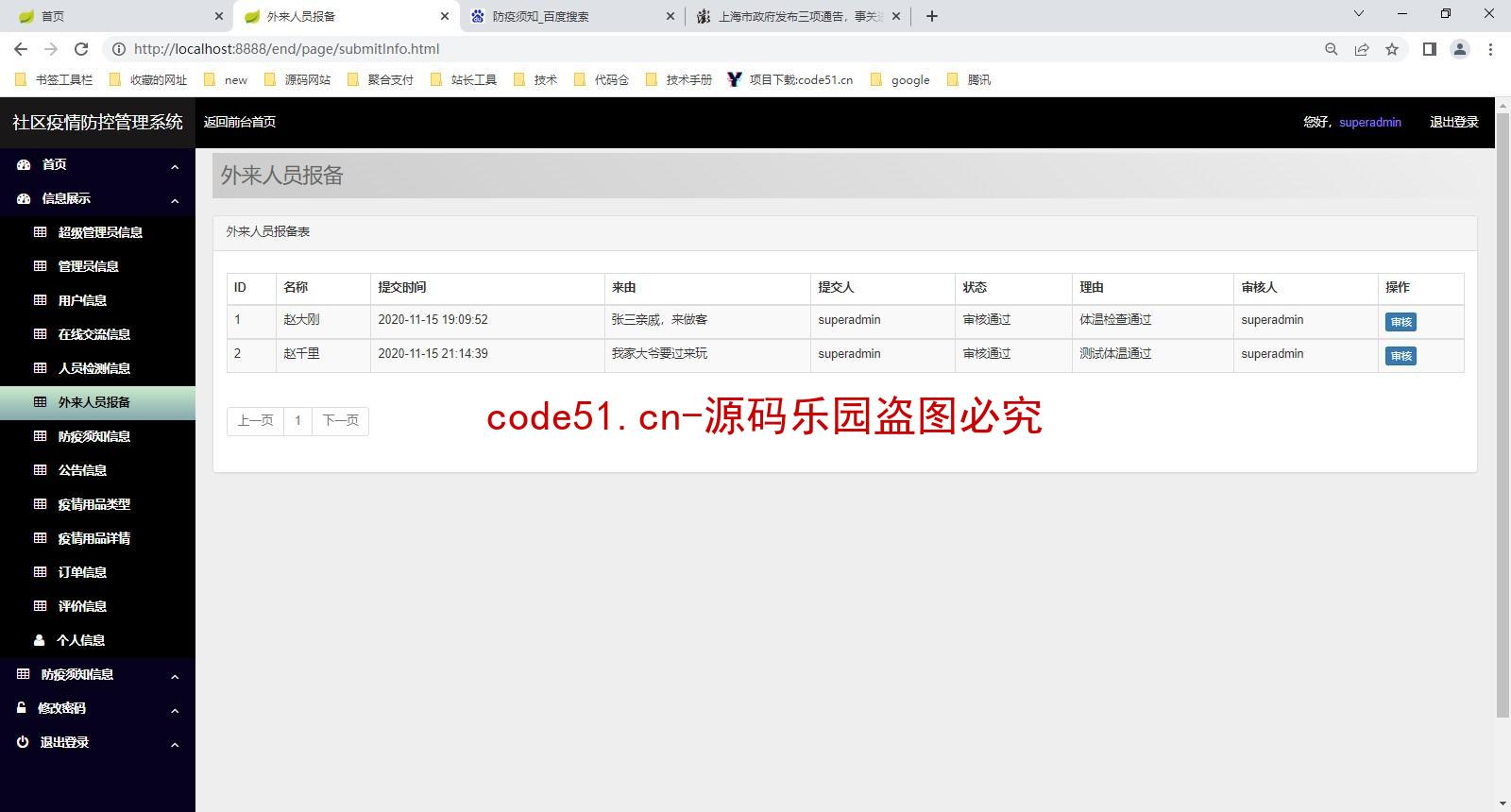 基于SSM+MySQL+Bootstrap+SpringBoot的社区疫情防控管理系统