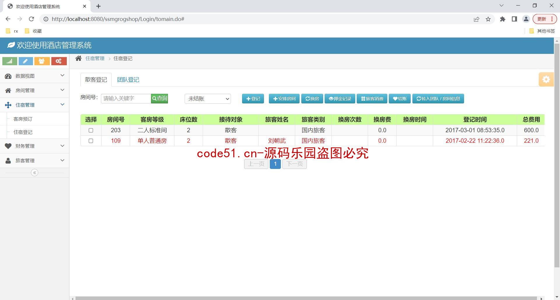 基于SSM+MySQL+Bootstrap的酒店管理系统