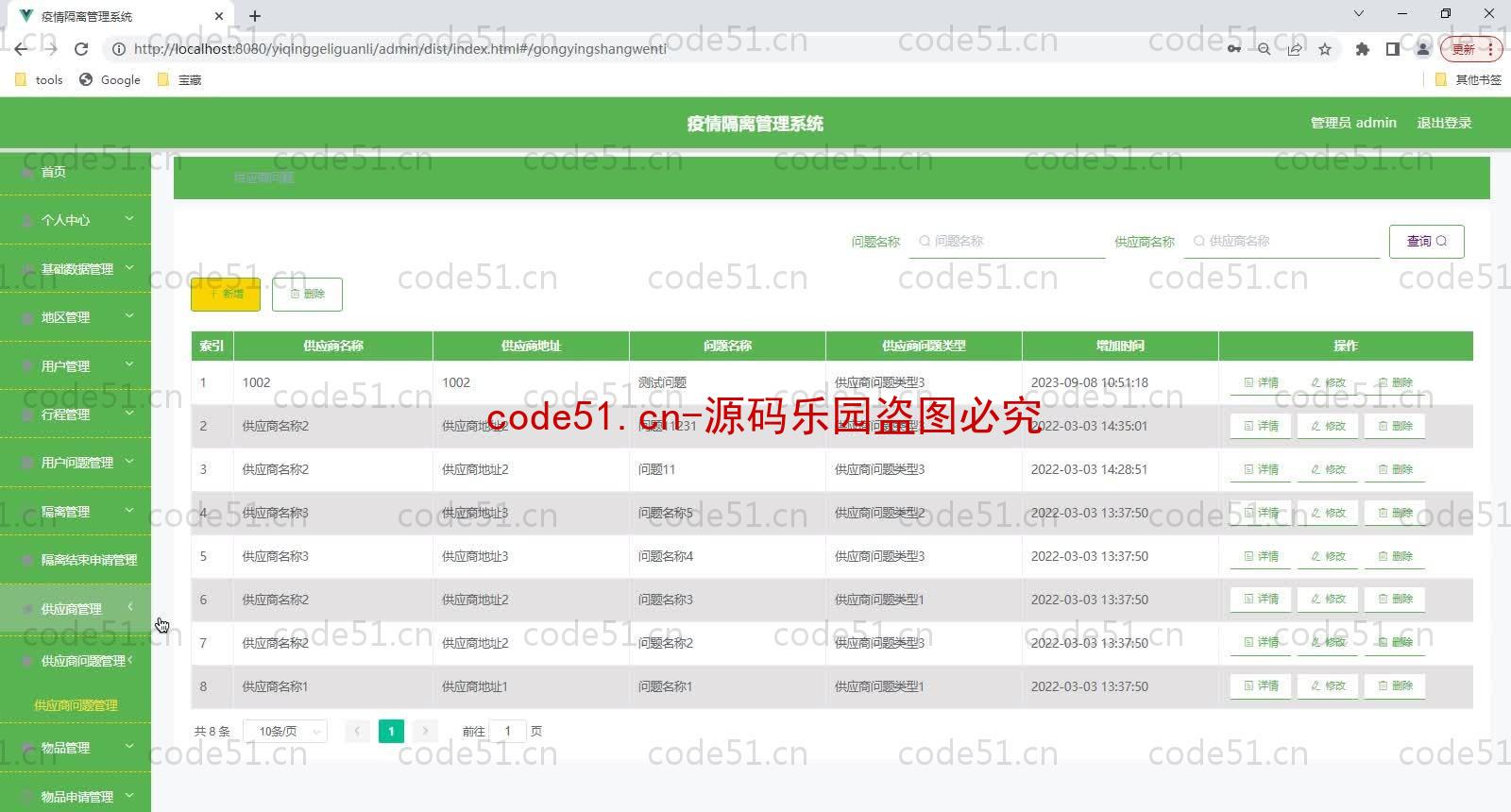 基于SpringBoot+MySQL+Vue的疫情隔离管理系统