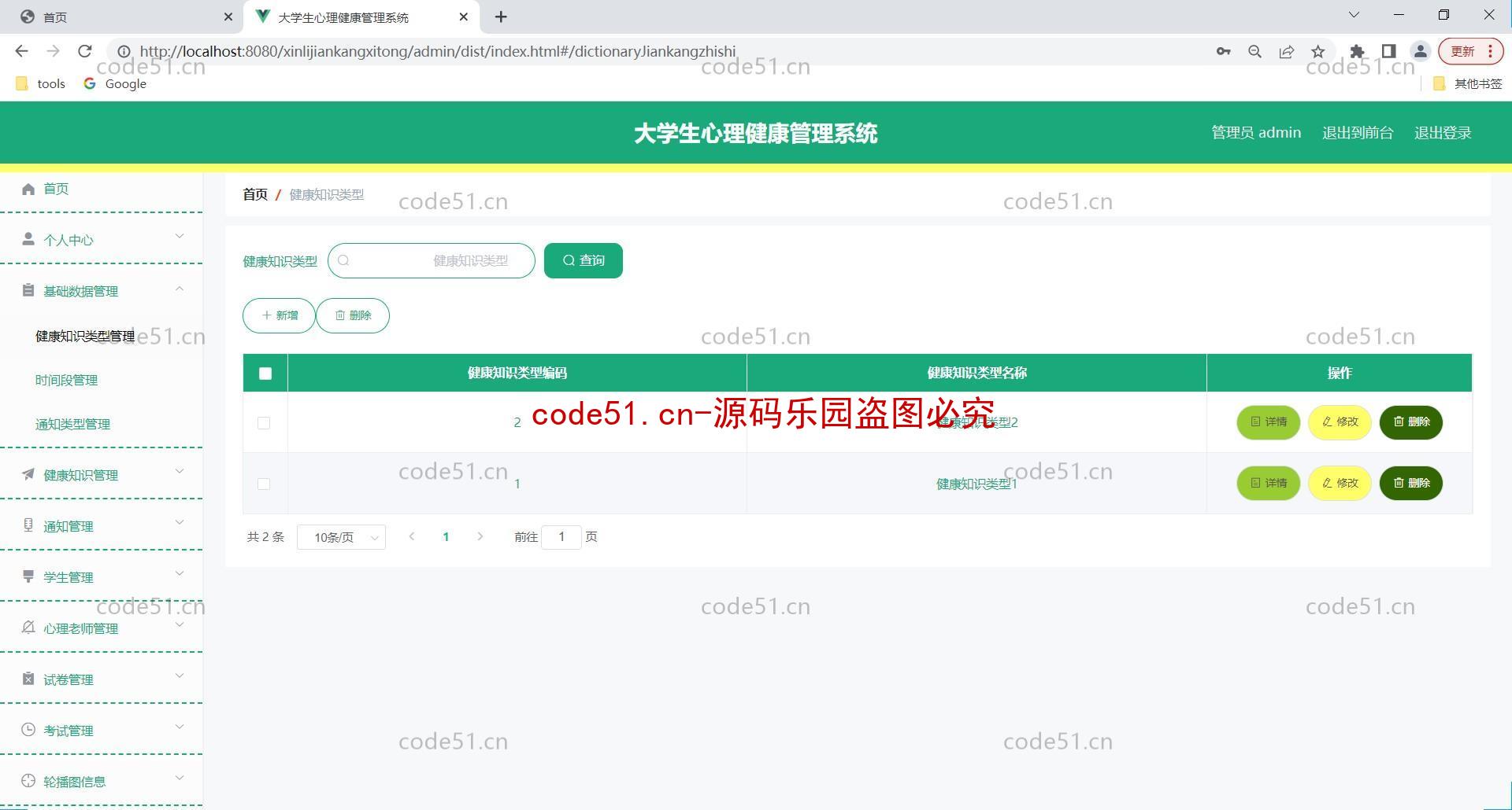 基于SpringBoot+MySQL+Vue前后端分离的大学生心理管理系统(附论文)