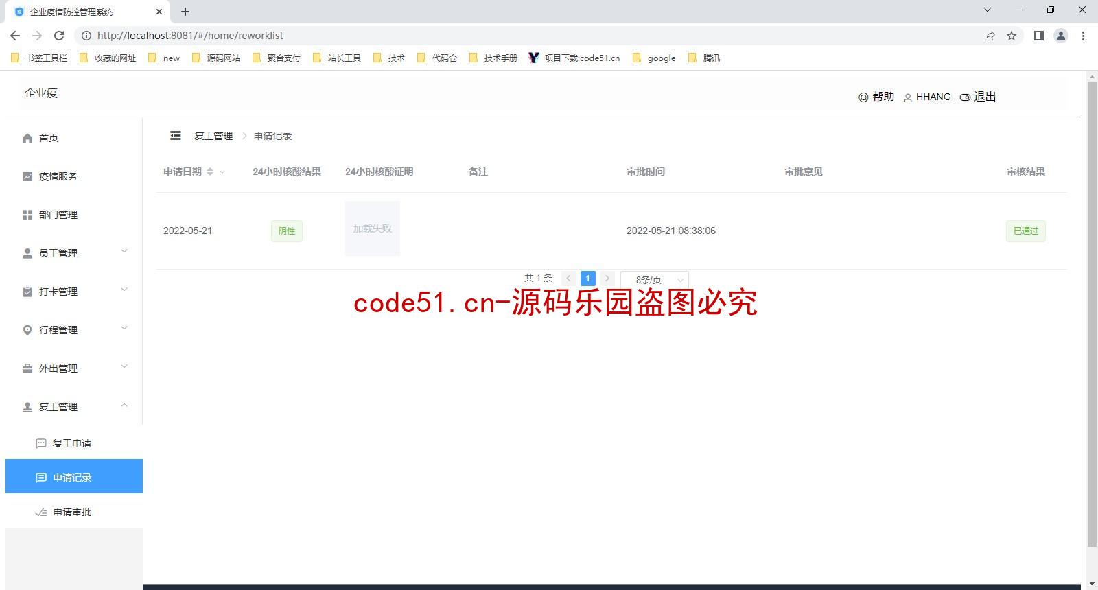 基于SSM+SpringBoot+MySQL+ElementUI+Vue前后端分离的企业疫情防控管理系统