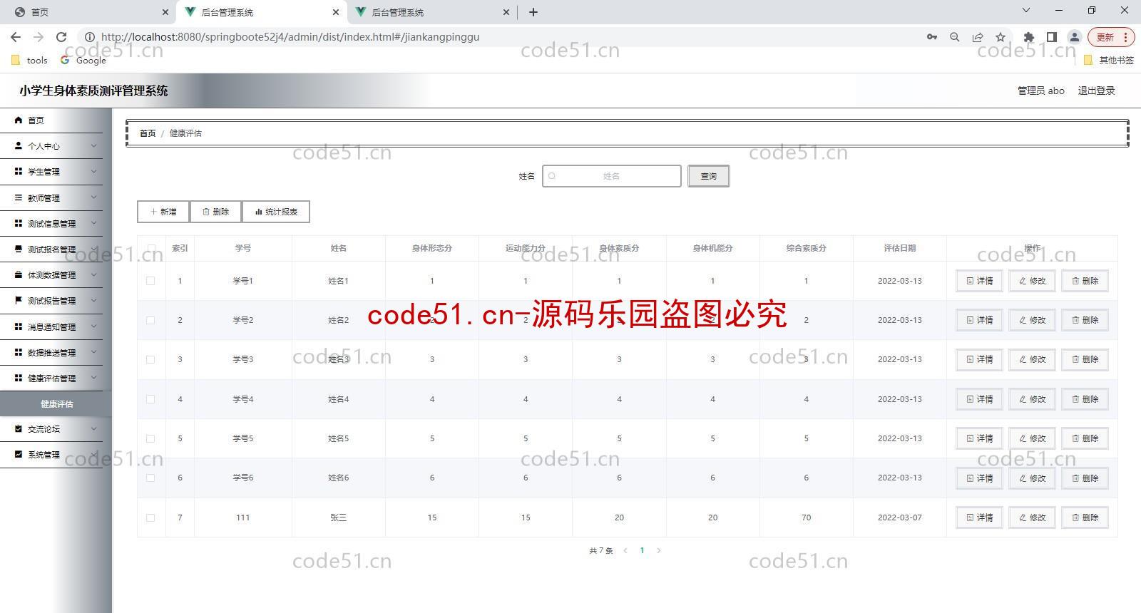 基于SSM+SpringBoot+MyQL+Vue的学生身体素质测评管理系统设计与实现(附论文)