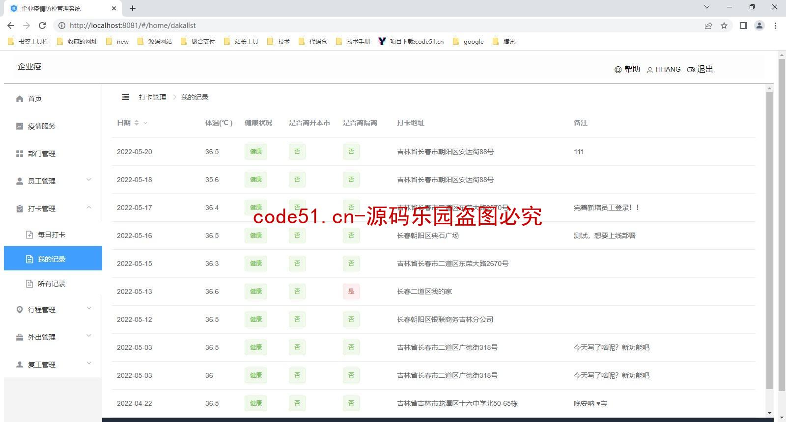 基于SSM+SpringBoot+MySQL+ElementUI+Vue前后端分离的企业疫情防控管理系统