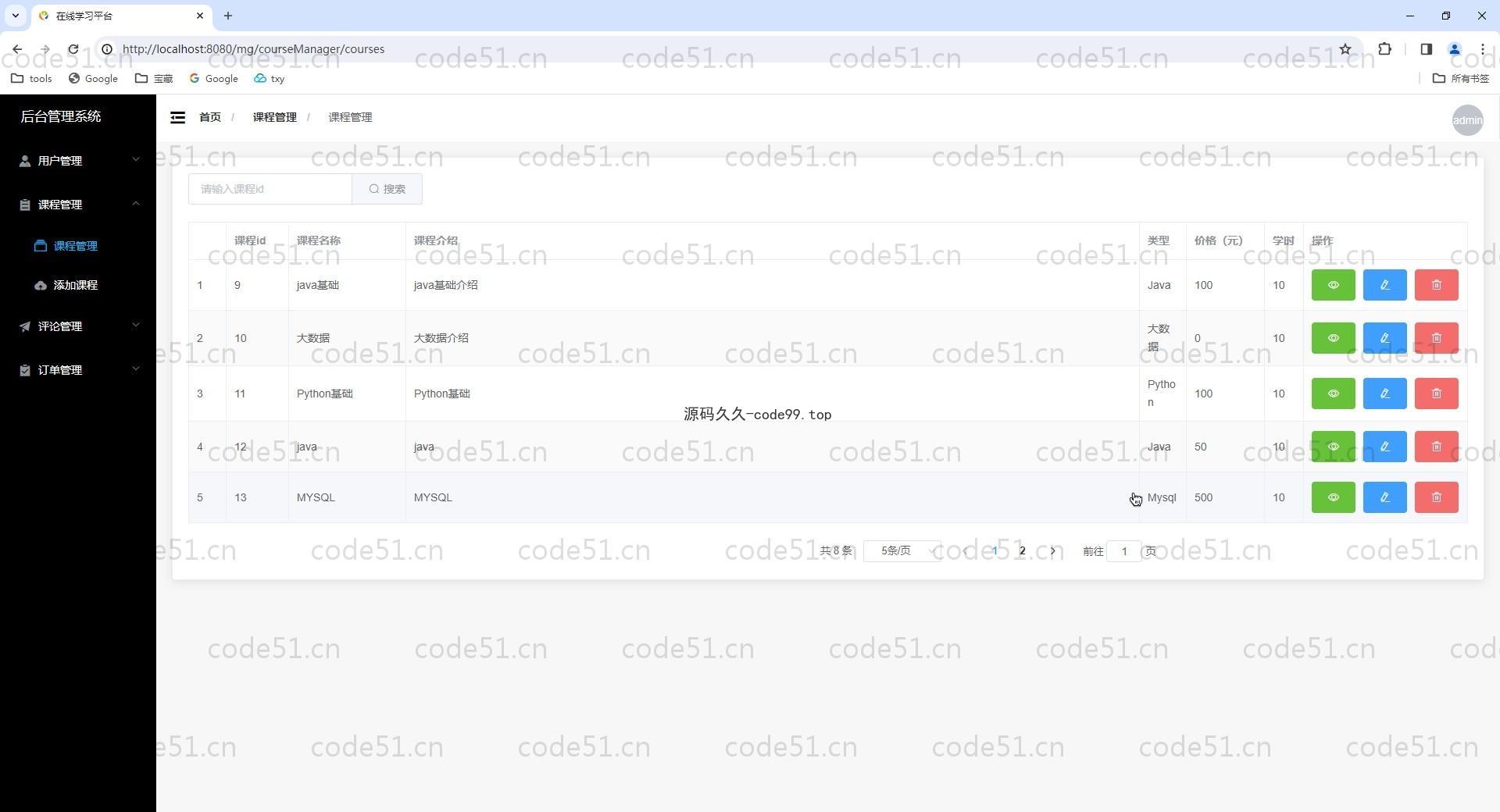 基于Vue.js+SpringBoot+MySQL+SSM的在线课程学习网课系统