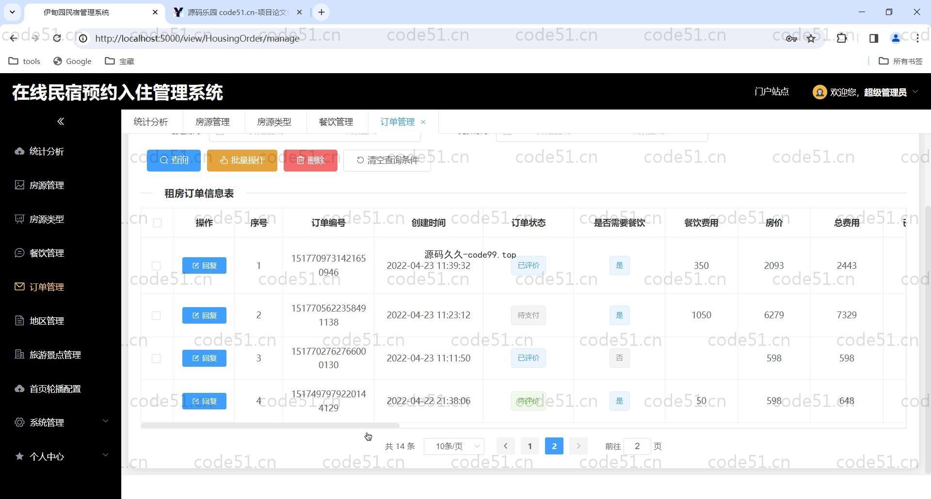 基于SpringBoot+MySQL+Vue的在线民宿预定管理系统