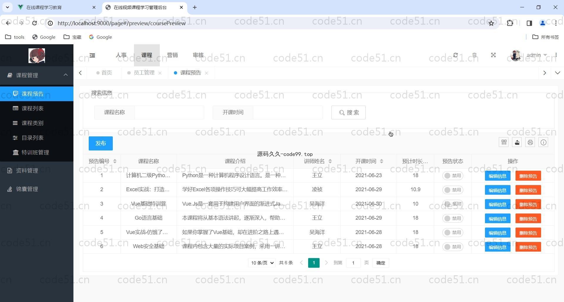基于Vue.js+SpringBoot+MySQL+ElementUI的在线学习课程教育系统