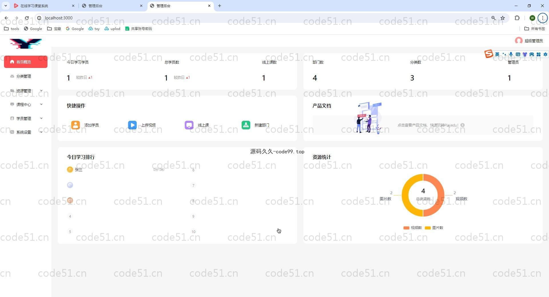 基于SpringBoot+React前后端分离的在线课程学习教育系统