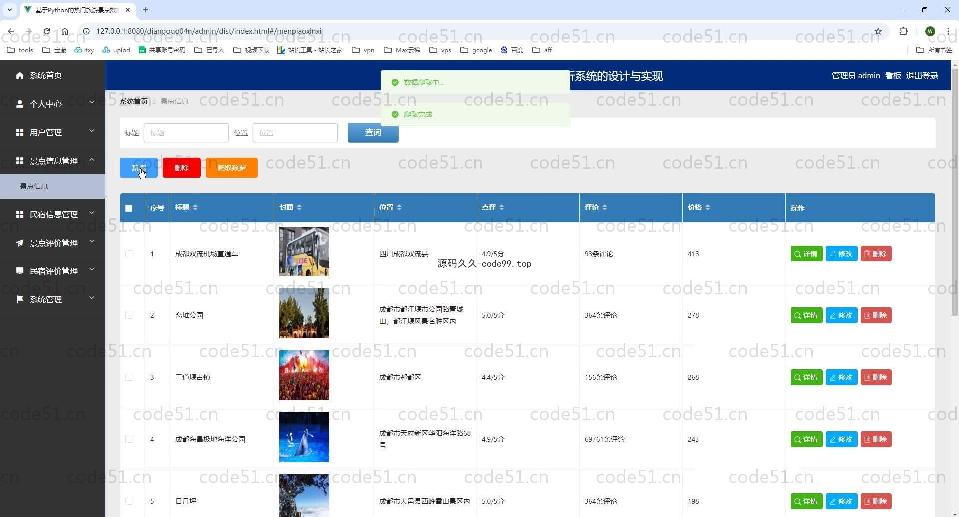 基于Python+Django+MySQL+Vue前后端分离的热门旅游景点数据分析系统(附论文)