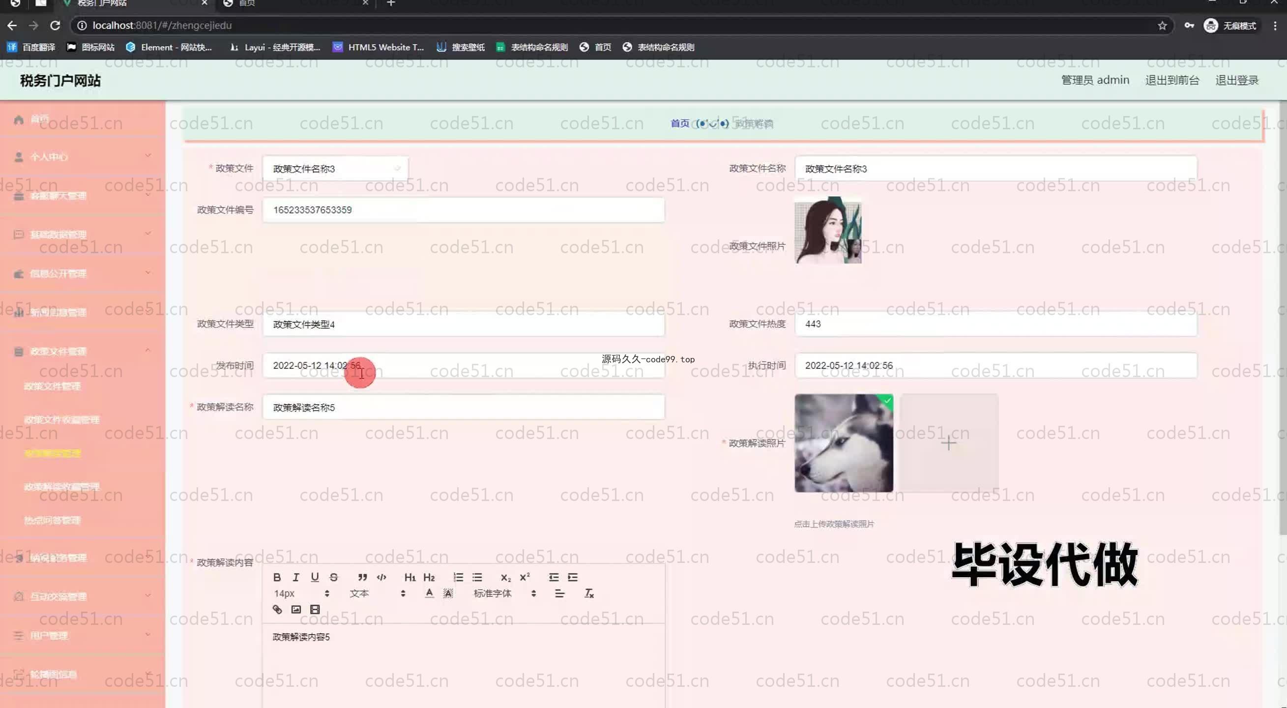 基于SpringBoot+MySQL+Vue.js的税务门户系统(附论文)