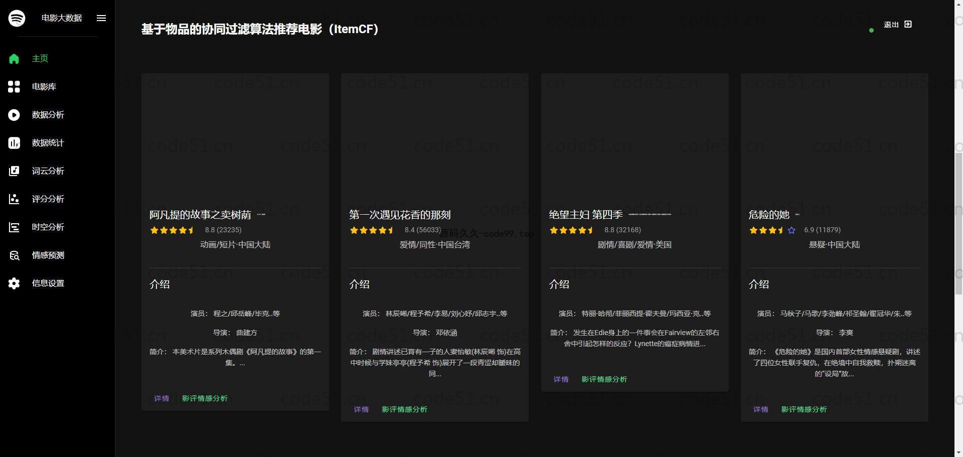基于Python+Flask+MySQL+Vue的豆瓣电影情感分析推荐系统