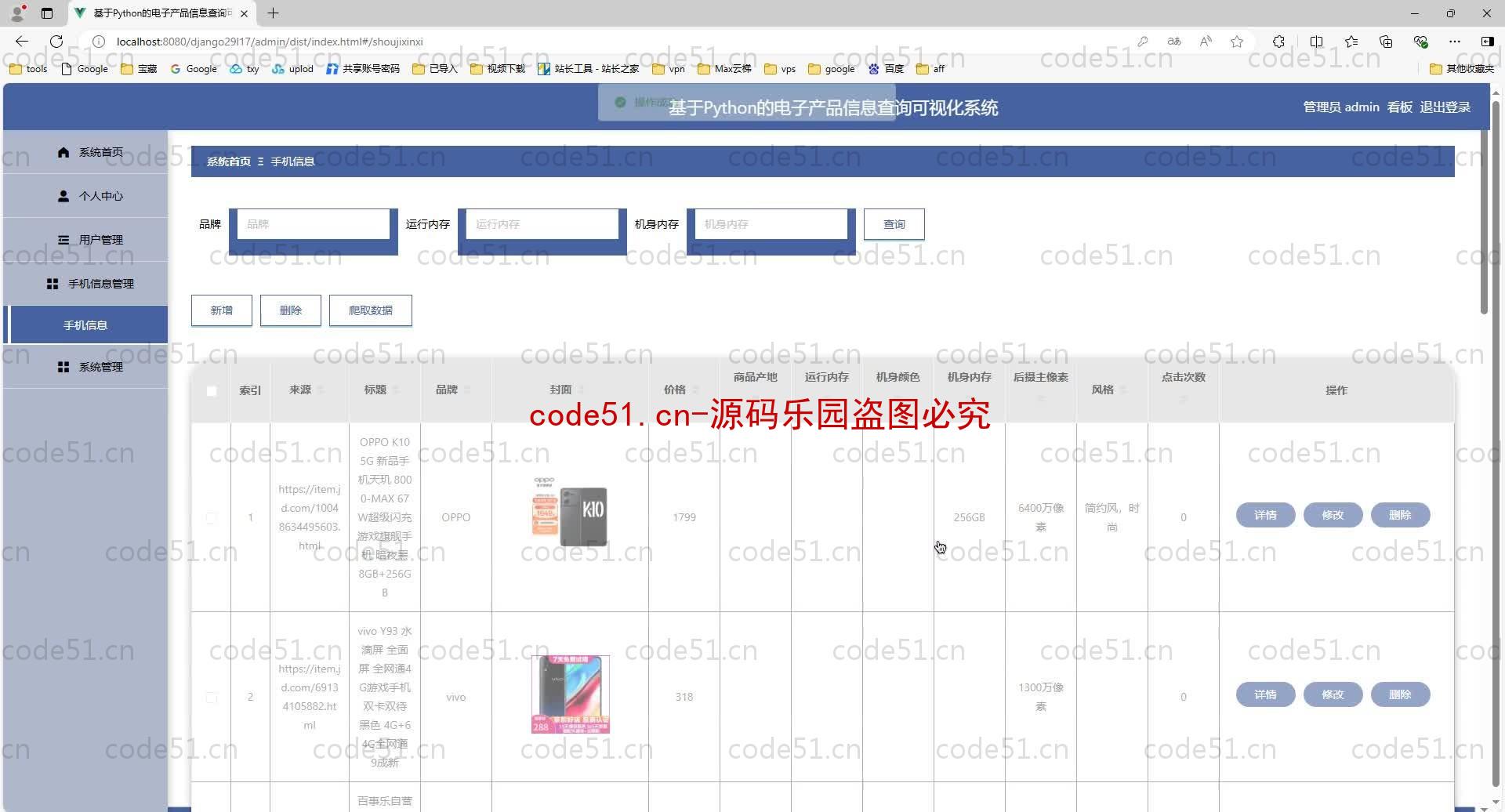 基于Python+Django+MySQL+Vue的电子产品信息查询可视化系统