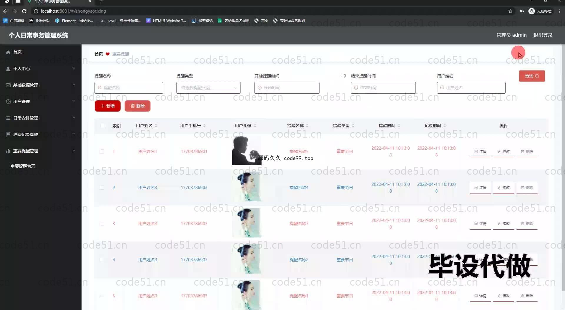 基于SpringBoot+MySQL+Vue.js的个人日常事务管理系统(附论文)