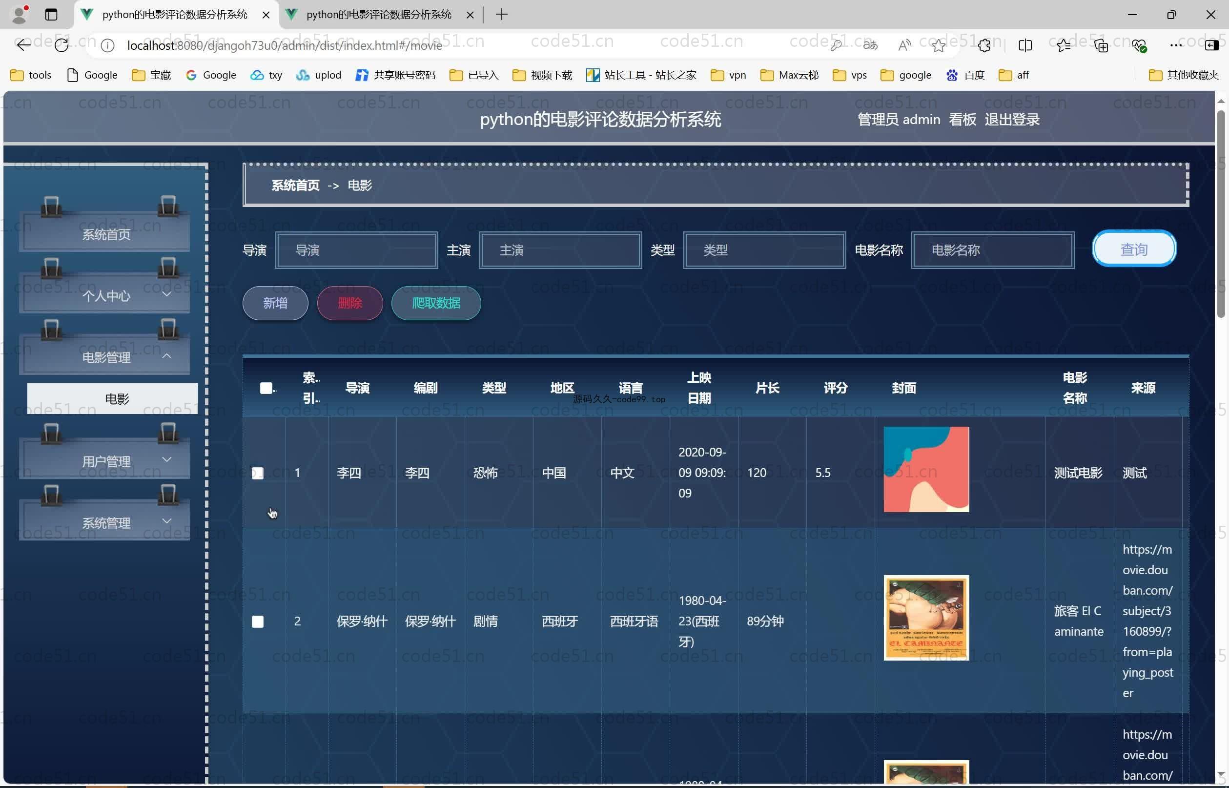 基于Python+Django+MySQL+Vue前后端分离的电影评论数据分析系统(附论文)