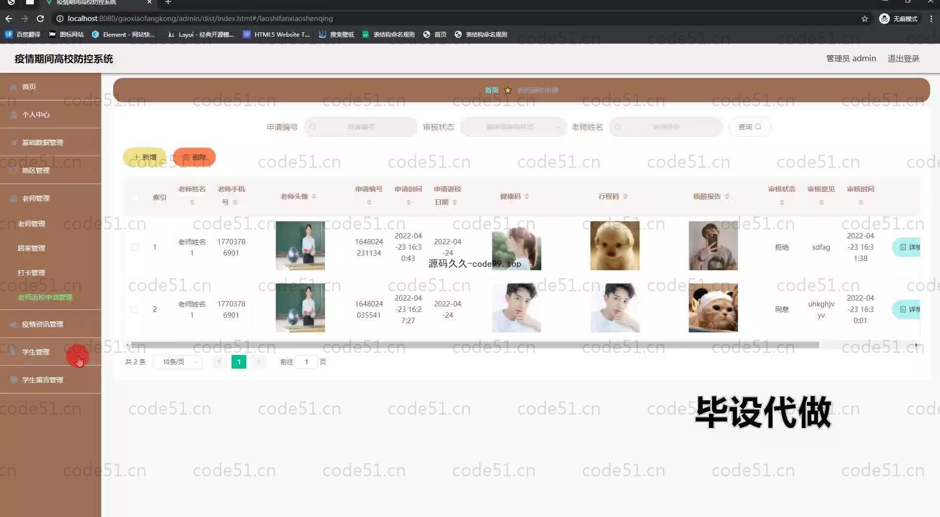 基于SpringBoot+MySQL+Vue.js的高校疫情人员管理系统(附论文)